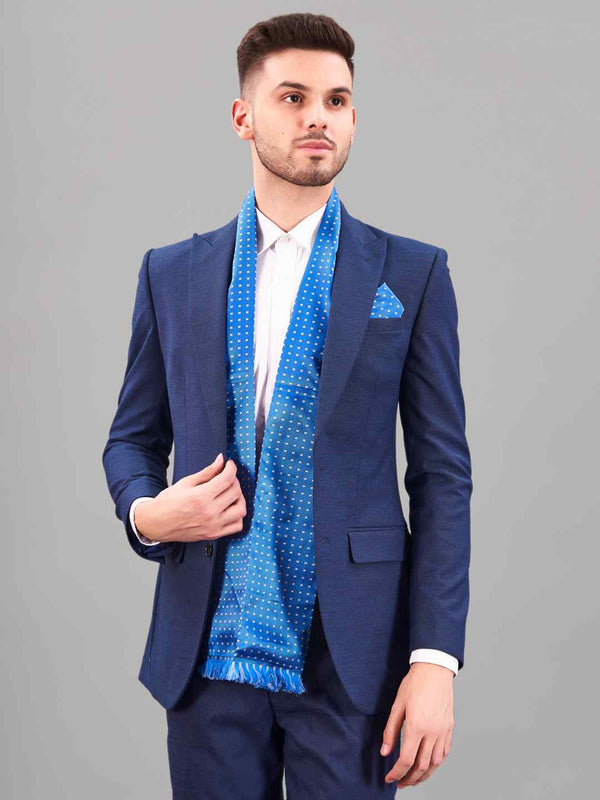 Blue Geometric Reversible Stole & Pocket Square Set - TOSSIDO
