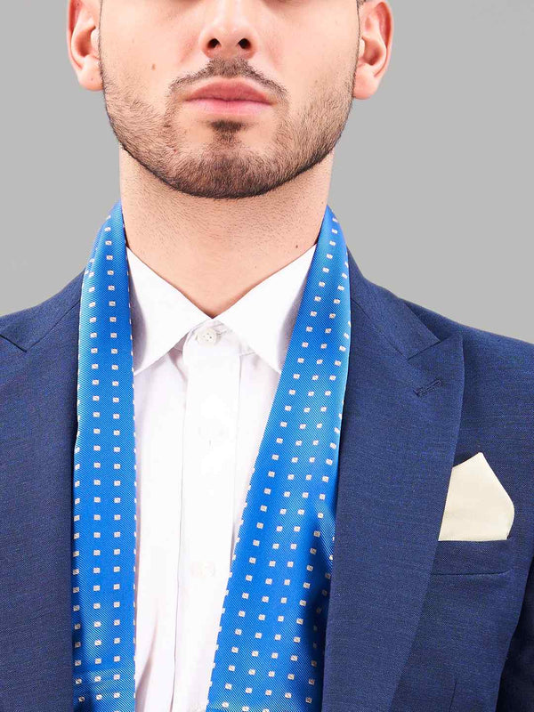 Blue Geometric Reversible Stole & Pocket Square Set - TOSSIDO