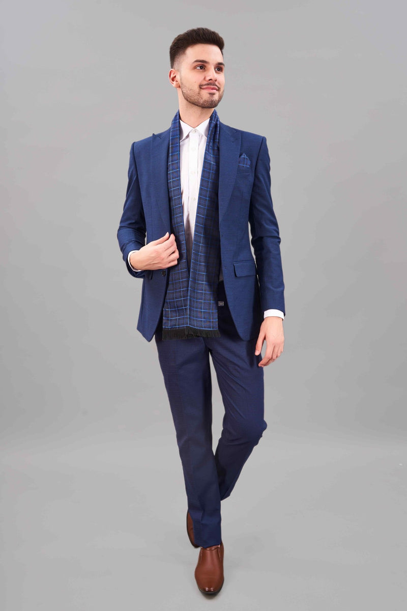Blue Geometric Reversible Stole & Pocket Square Set - TOSSIDO