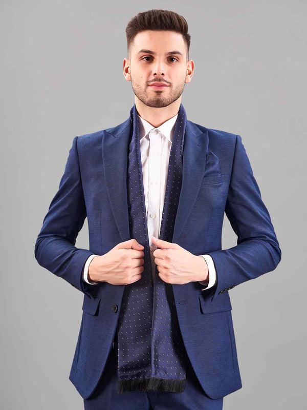 Blue Geometric Reversible Stole & Pocket Square Set - TOSSIDO