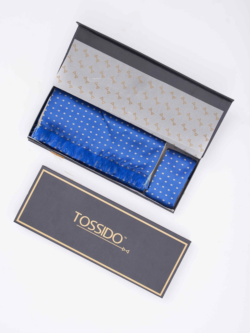 Blue Geometric Reversible Stole & Pocket Square Set - TOSSIDO
