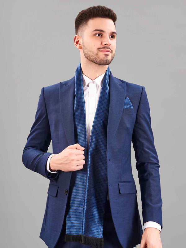 Blue Geometric Reversible Stole & Pocket Square Set - TOSSIDO