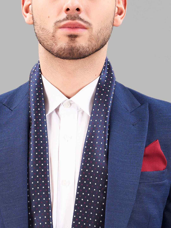Blue Geometric Reversible Stole & Pocket Square Set - TOSSIDO