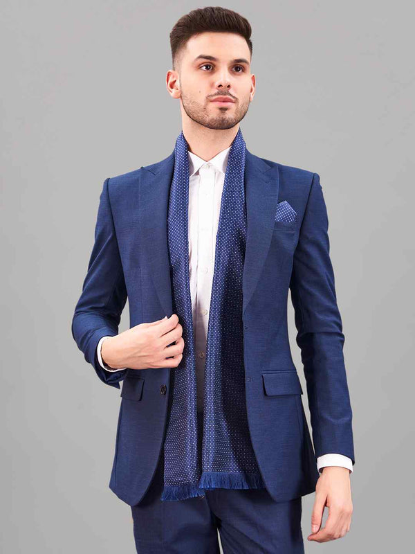 Blue Geometric Reversible Stole & Pocket Square Set - TOSSIDO