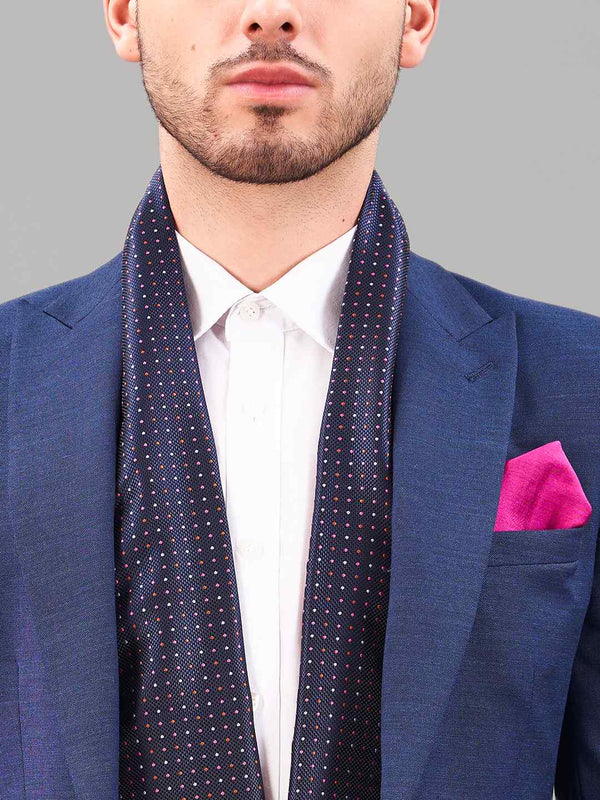 Blue Geometric Reversible Stole & Pocket Square Set - TOSSIDO
