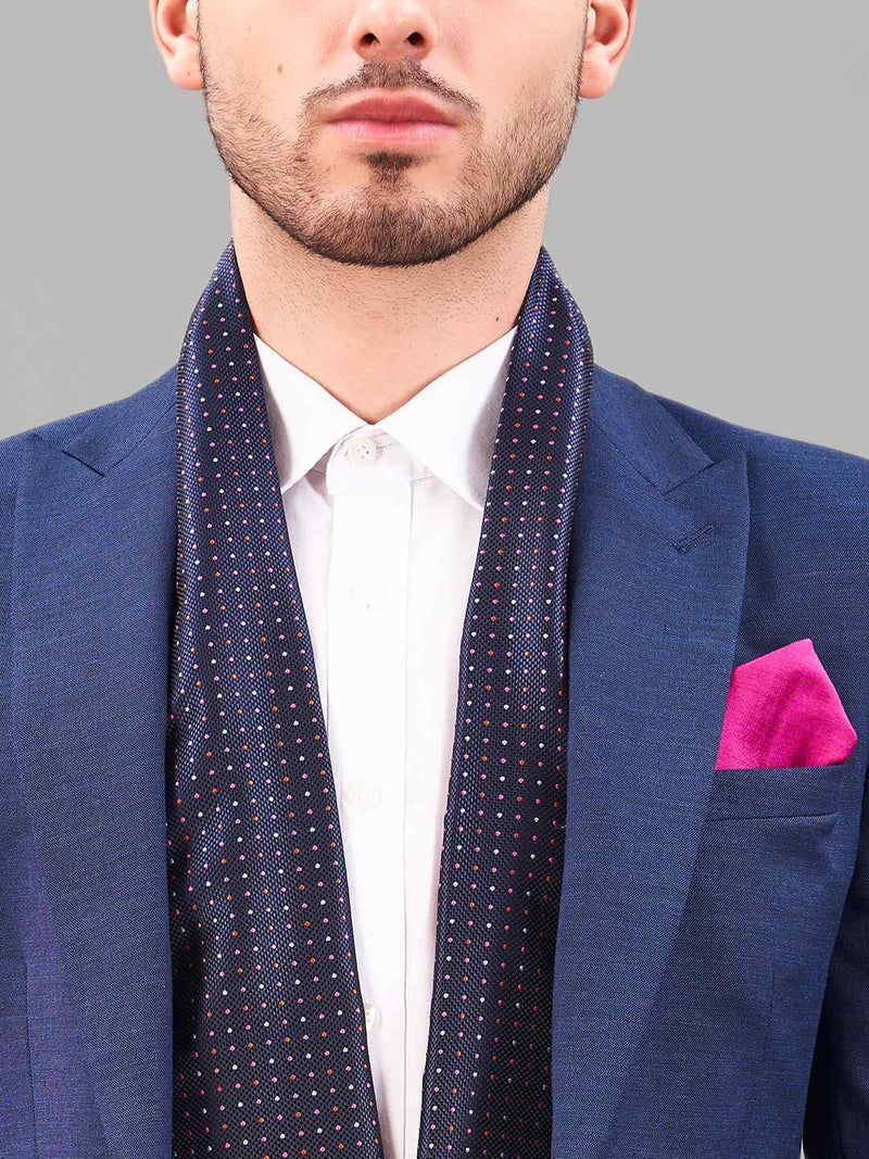Blue Geometric Reversible Stole & Pocket Square Set - TOSSIDO