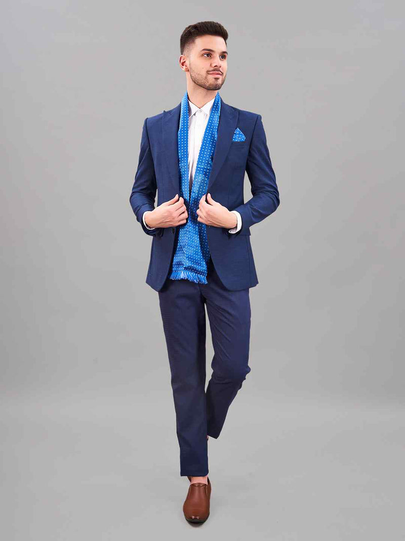 Blue Geometric Reversible Stole & Pocket Square Set - TOSSIDO