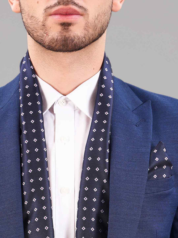 Blue Geometric Reversible Stole & Pocket Square Set - TOSSIDO
