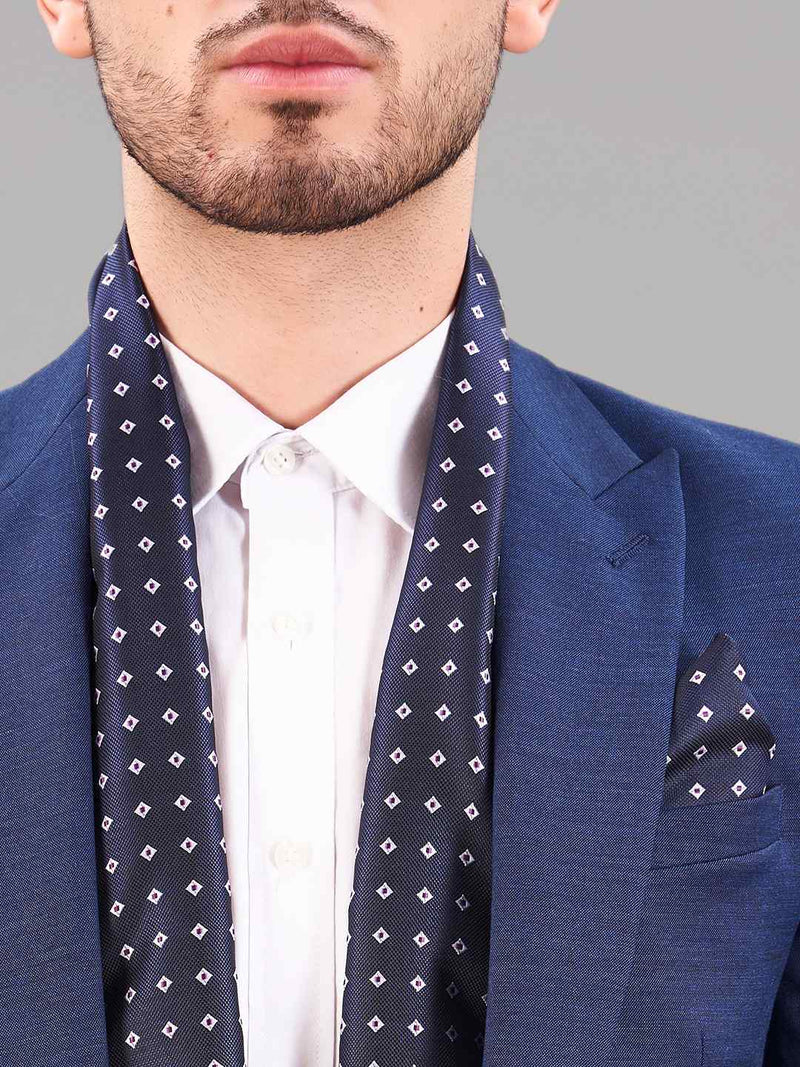 Blue Geometric Reversible Stole & Pocket Square Set - TOSSIDO