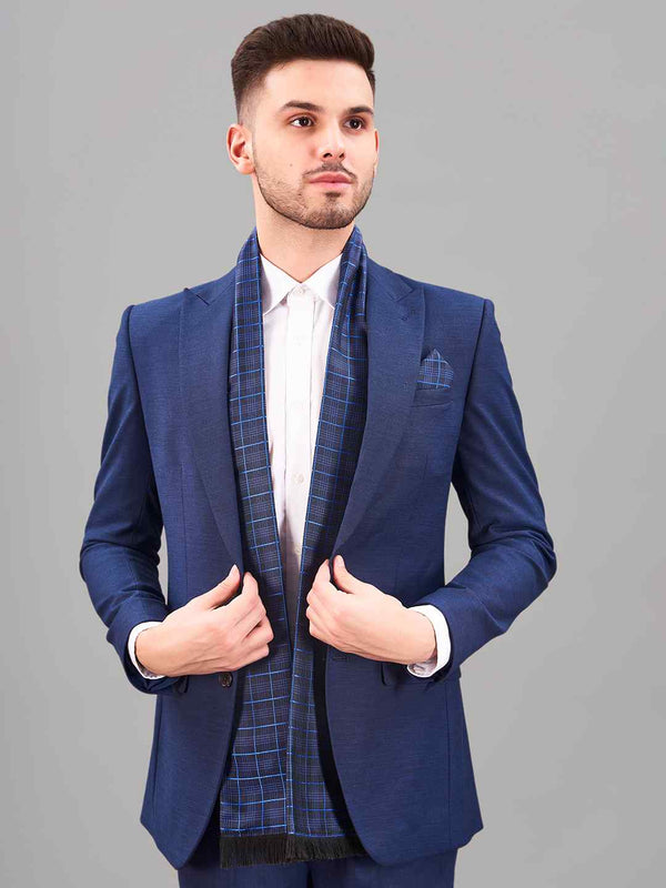 Blue Geometric Reversible Stole & Pocket Square Set - TOSSIDO