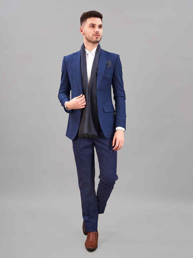 Blue Geometric Reversible Stole & Pocket Square Set - TOSSIDO