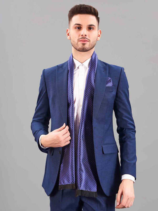 Blue Geometric Reversible Stole & Pocket Square Set - TOSSIDO