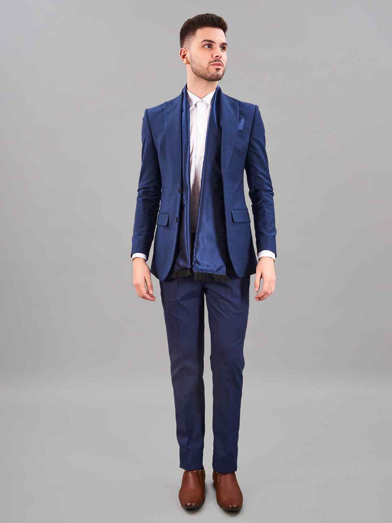 Blue Geometric Reversible Stole & Pocket Square Set - TOSSIDO