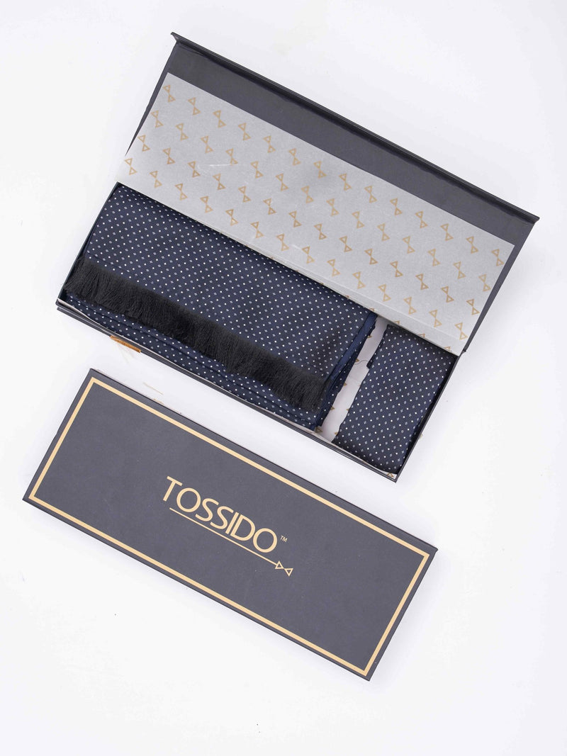 Blue Geometric Reversible Stole & Pocket Square Set - TOSSIDO
