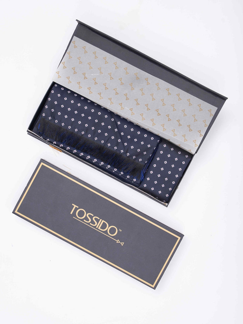 Blue Geometric Reversible Stole & Pocket Square Set - TOSSIDO