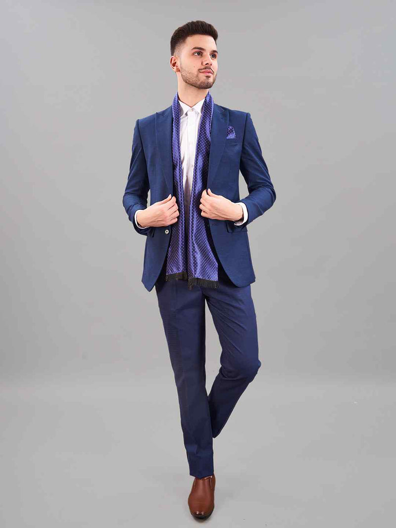 Blue Geometric Reversible Stole & Pocket Square Set - TOSSIDO