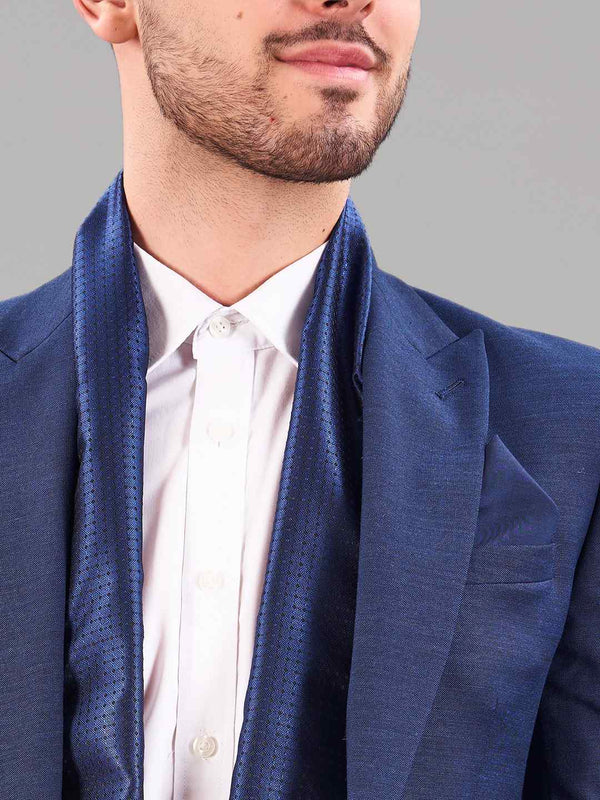 Blue Geometric Reversible Stole & Pocket Square Set - TOSSIDO