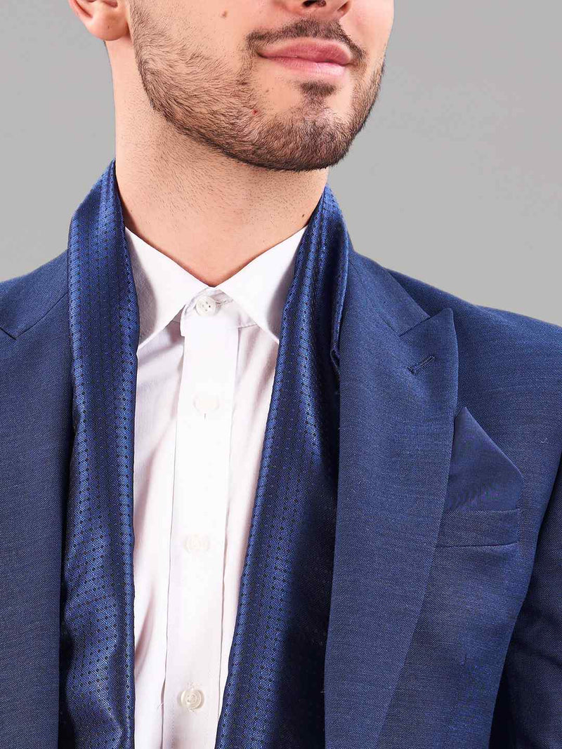 Blue Geometric Reversible Stole & Pocket Square Set - TOSSIDO