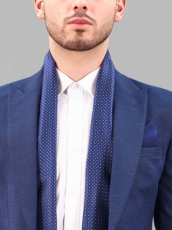 Blue Geometric Reversible Stole & Pocket Square Set - TOSSIDO