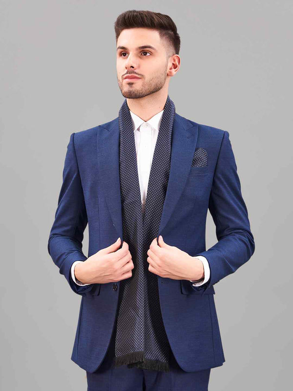 Blue Geometric Reversible Stole & Pocket Square Set - TOSSIDO
