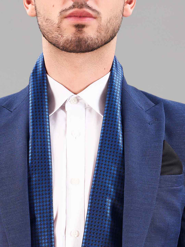 Blue Geometric Reversible Stole & Pocket Square Set - TOSSIDO