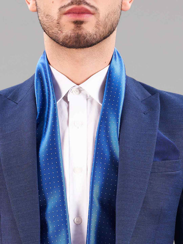 Blue Geometric Reversible Stole & Pocket Square Set - TOSSIDO
