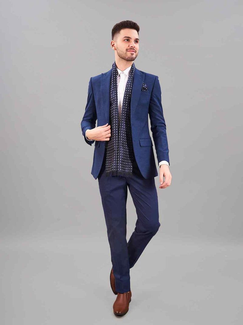 Blue Geometric Reversible Stole & Pocket Square Set - TOSSIDO