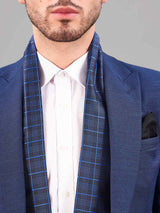 Blue Geometric Reversible Stole & Pocket Square Set - TOSSIDO