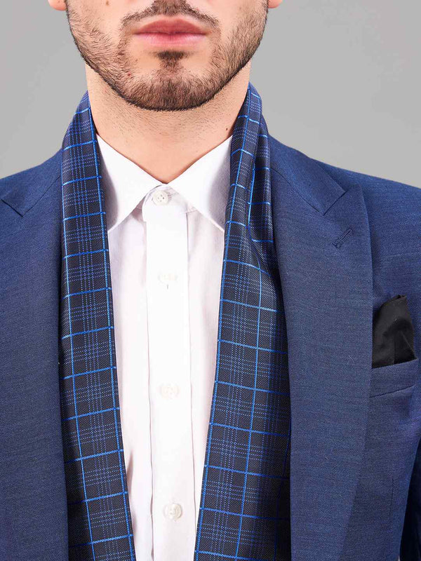 Blue Geometric Reversible Stole & Pocket Square Set - TOSSIDO