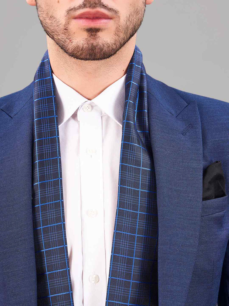 Blue Geometric Reversible Stole & Pocket Square Set - TOSSIDO