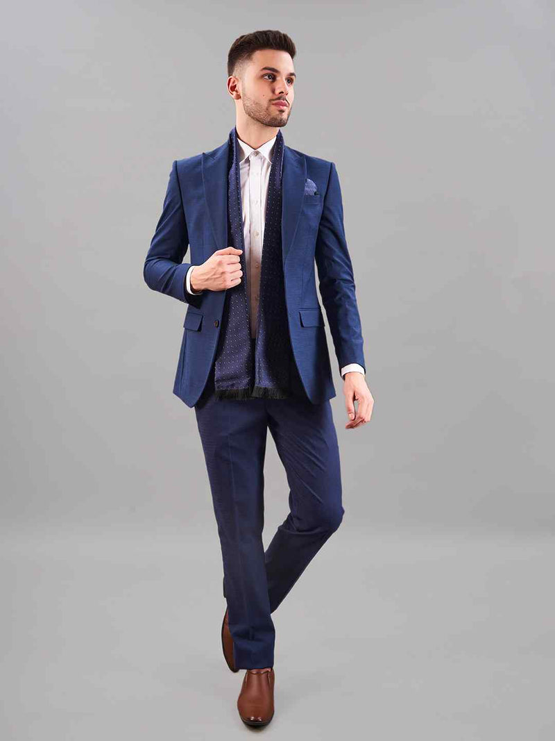 Blue Geometric Reversible Stole & Pocket Square Set - TOSSIDO