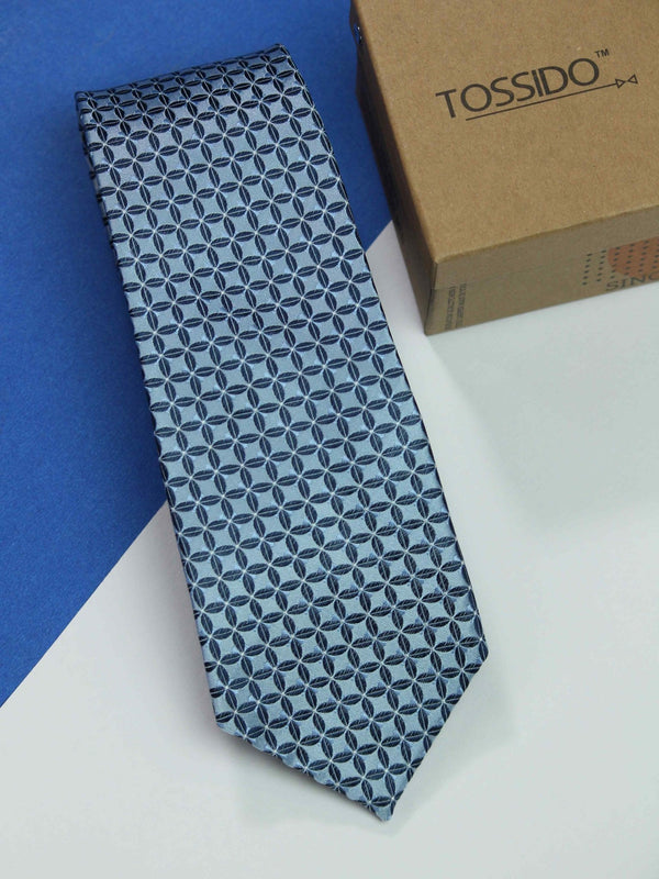 Blue Geometric Silk Necktie - TOSSIDO