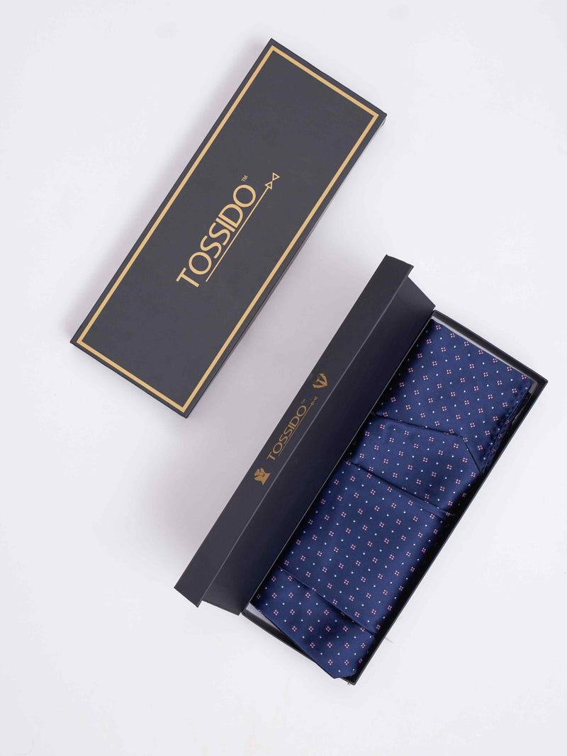 Blue Geometric Woven Cravat & Pocket Square Set - TOSSIDO