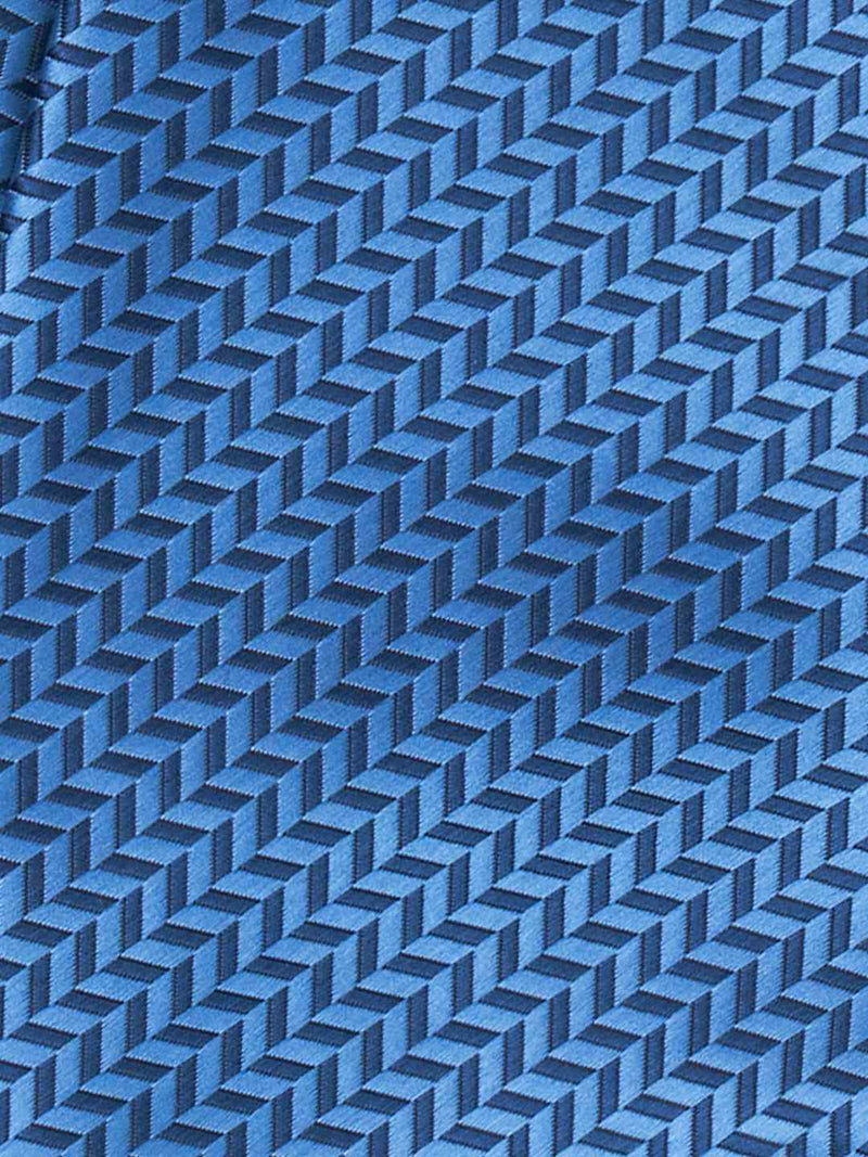 Blue Geometric Woven Cravat & Pocket Square Set - TOSSIDO