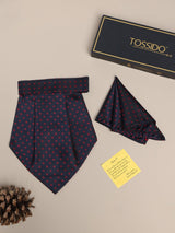 Blue Geometric Woven Cravat & Pocket Square Set - TOSSIDO