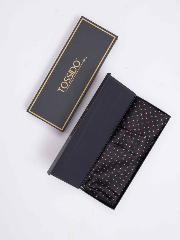 Blue Geometric Woven Cravat & Pocket Square Set - TOSSIDO