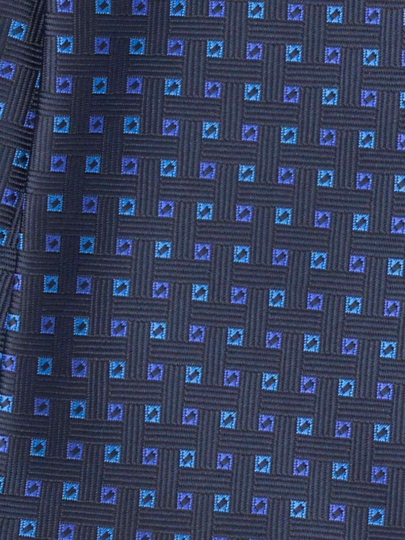 Blue Geometric Woven Cravat & Pocket Square Set - TOSSIDO