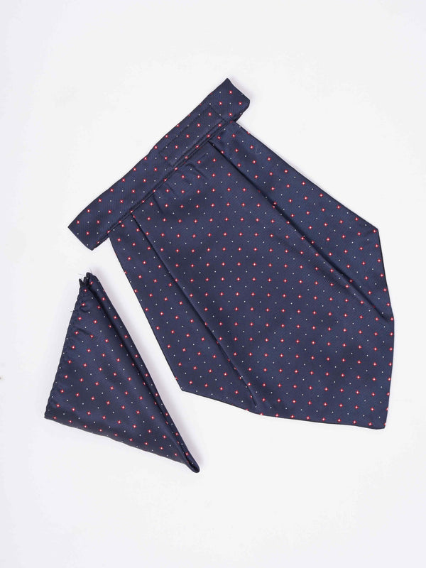 Blue Geometric Woven Cravat & Pocket Square Set - TOSSIDO