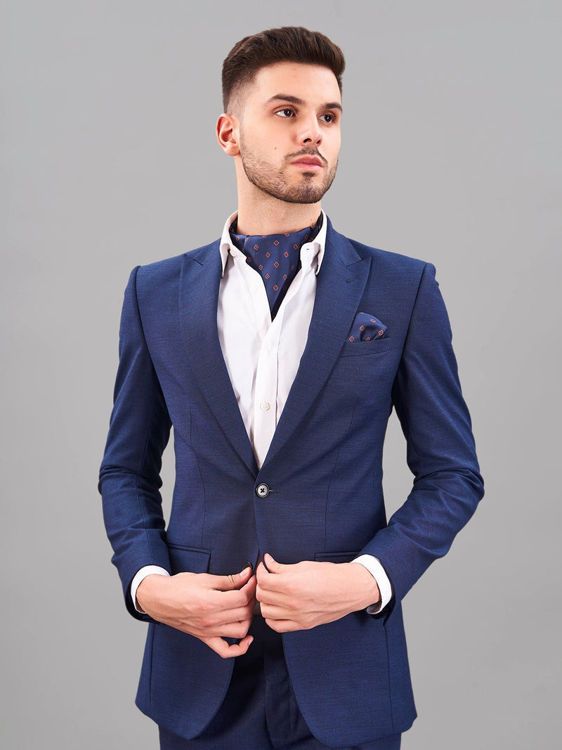Blue Geometric Woven Cravat & Pocket Square Set - TOSSIDO