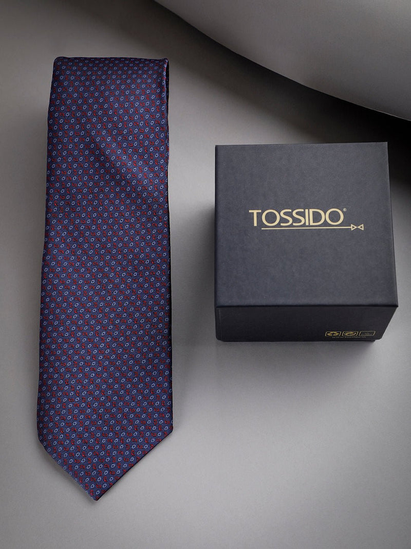 Blue Geometric Woven Long Necktie - TOSSIDO