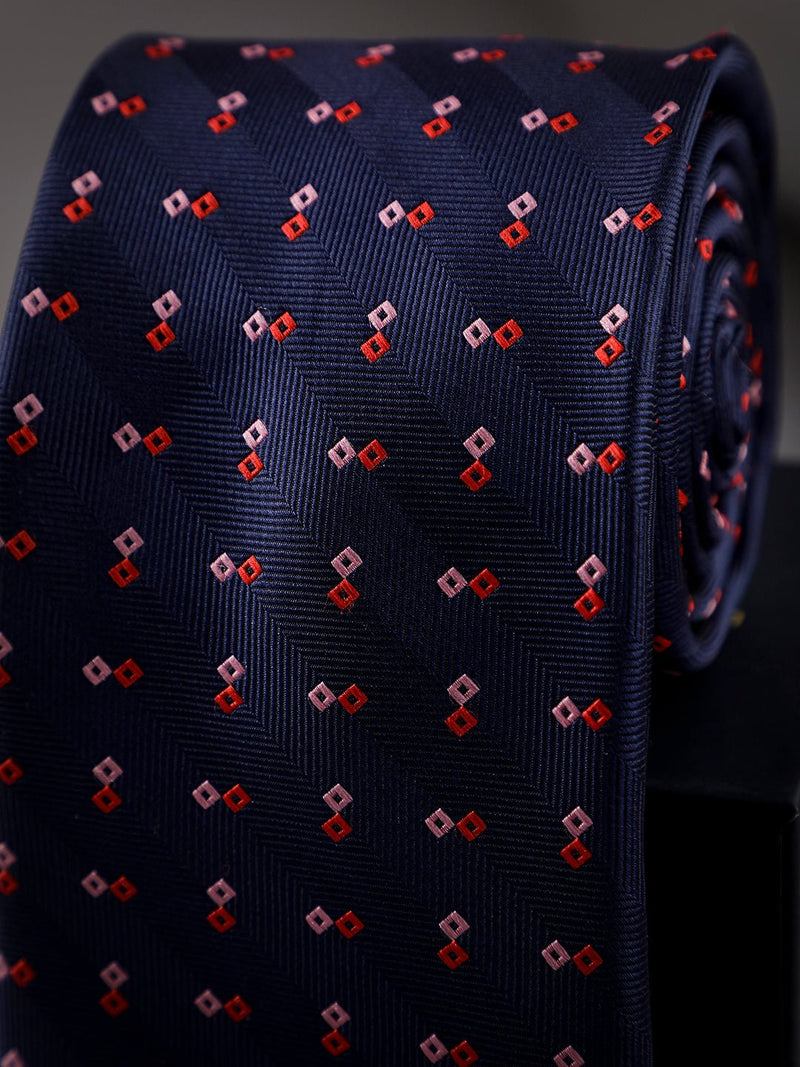 Blue Geometric Woven Long Necktie - TOSSIDO