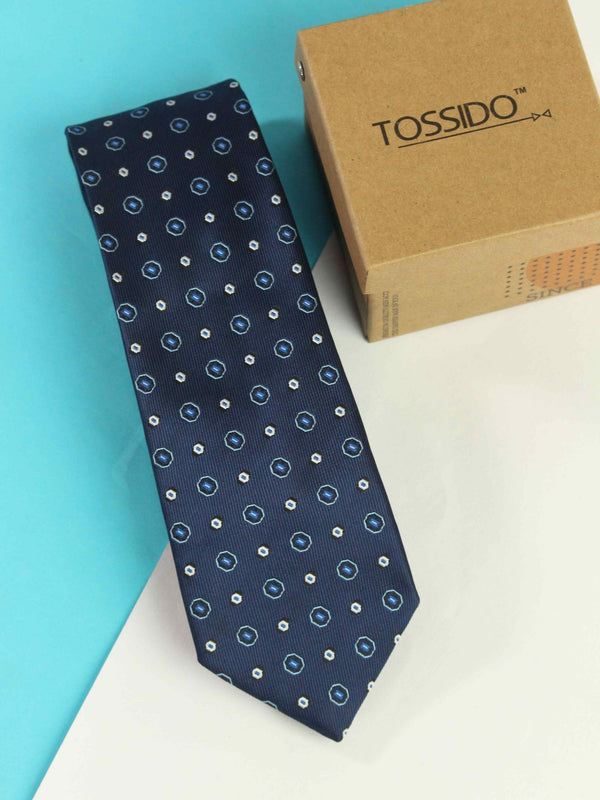 Blue Geometric Woven Necktie - TOSSIDO