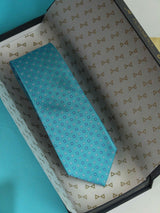 Blue Geometric Woven Silk Necktie - TOSSIDO