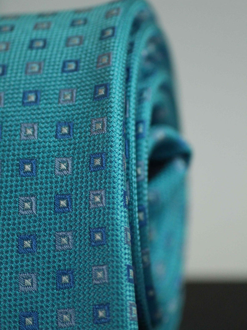 Blue Geometric Woven Silk Necktie - TOSSIDO