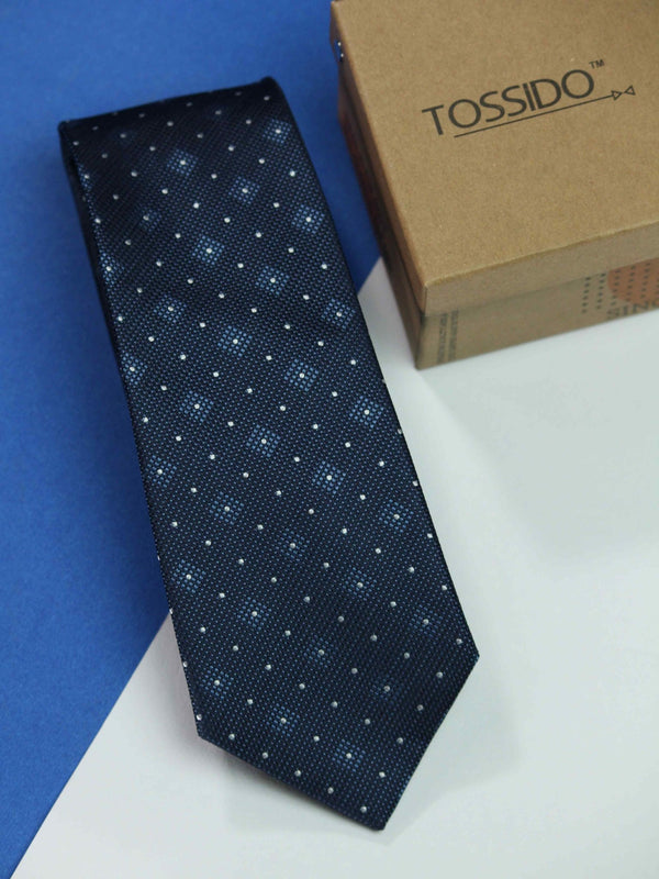 Blue Geometric Woven Silk Necktie - TOSSIDO