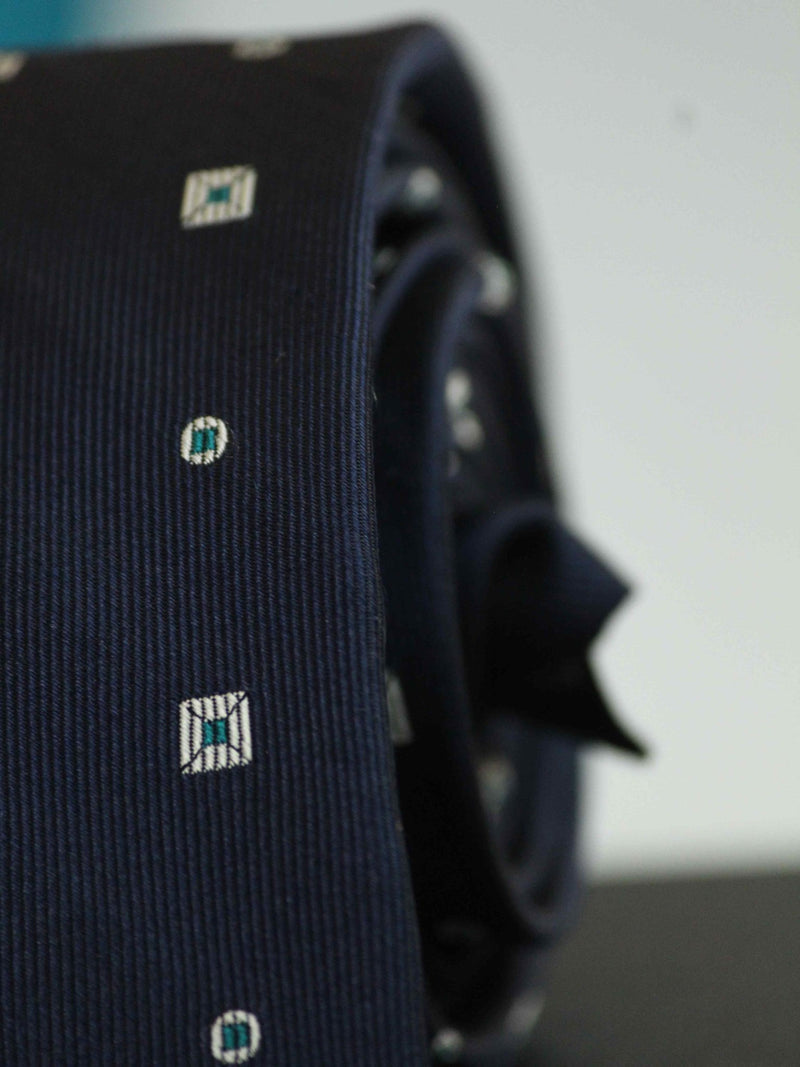 Blue Geometric Woven Silk Necktie - TOSSIDO