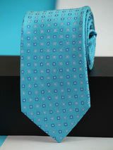 Blue Geometric Woven Silk Necktie - TOSSIDO