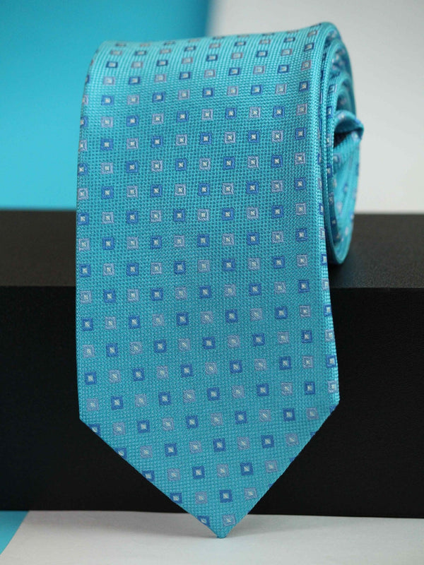Blue Geometric Woven Silk Necktie - TOSSIDO