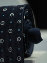 Blue Geometric Woven Silk Necktie - TOSSIDO