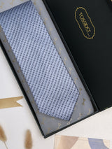 Blue Geometric Woven Silk Necktie - TOSSIDO